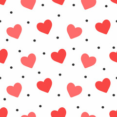 Hearts seamless pattern on a white background. Valentines day. Use for print, wallpaper, decoration, fabric, textile. Vector illustration in flat style.