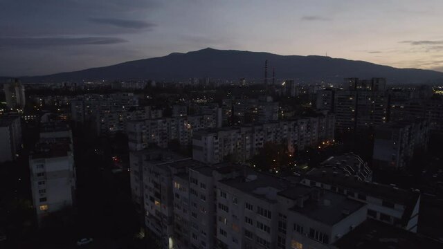 Sofia Evening City Skyline and lights with Vitosha mountain in the background