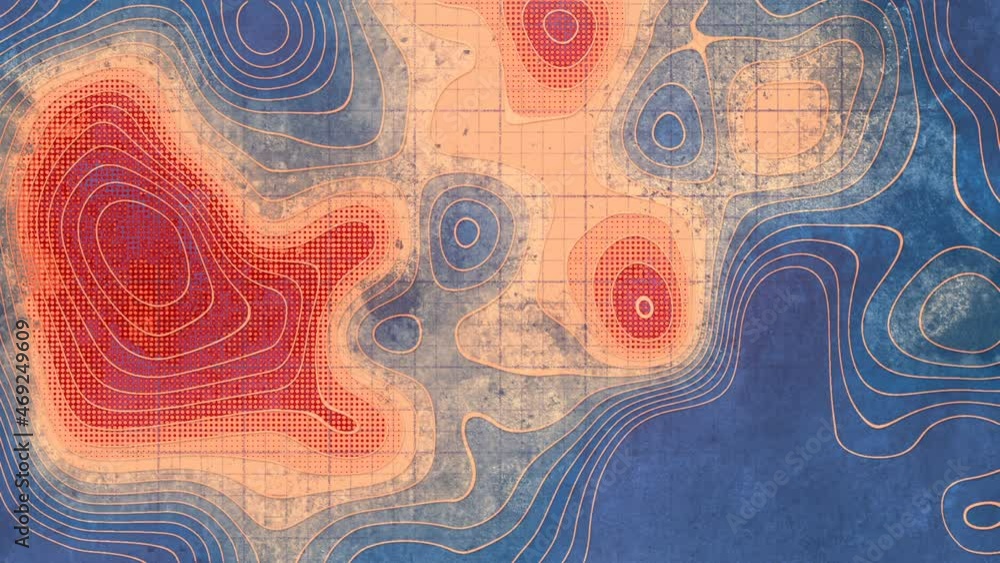 Leinwandbilder wave bends colored flowing pattern on old surface. topography map loop animation