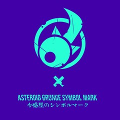 Grunge Styled Asteroid Symbol Mark in Neon blue background