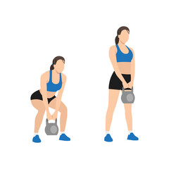 Woman doing Kettlebell deadlift exercise. Flat vector illustration isolated on white background. workout character set