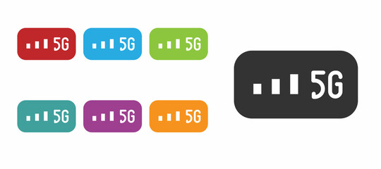 Black 5G new wireless internet wifi connection icon isolated on white background. Global network high speed connection data rate technology. Set icons colorful. Vector