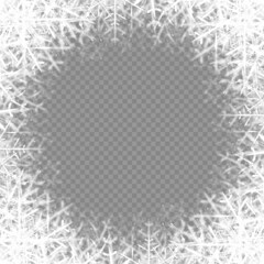 Vignette from snowflakes isolated. Christmas vintage borders on transparent background. vector 