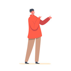 Happy Boy Wear Red Hoodie and Beige Trousers Isolated on White Background. Child Character Smiling. Happy Emotion