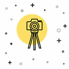 Obraz premium Black line Photo camera icon isolated on white background. Foto camera. Digital photography. Random dynamic shapes. Vector