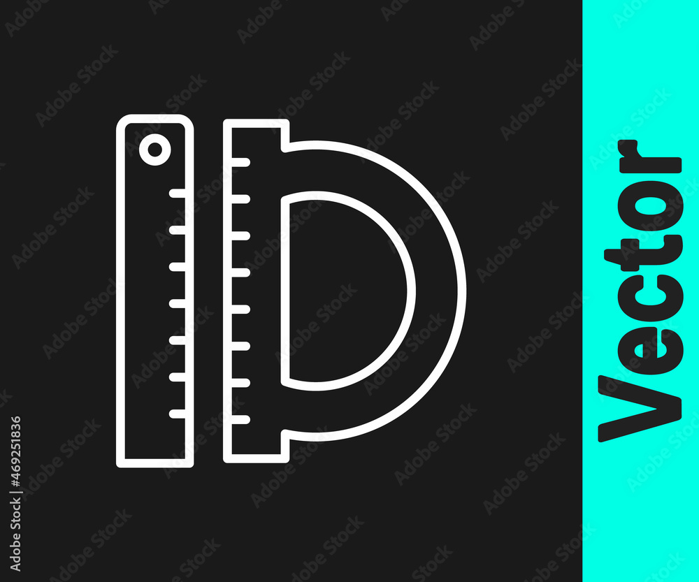 Poster white line protractor grid for measuring degrees icon isolated on black background. tilt angle meter
