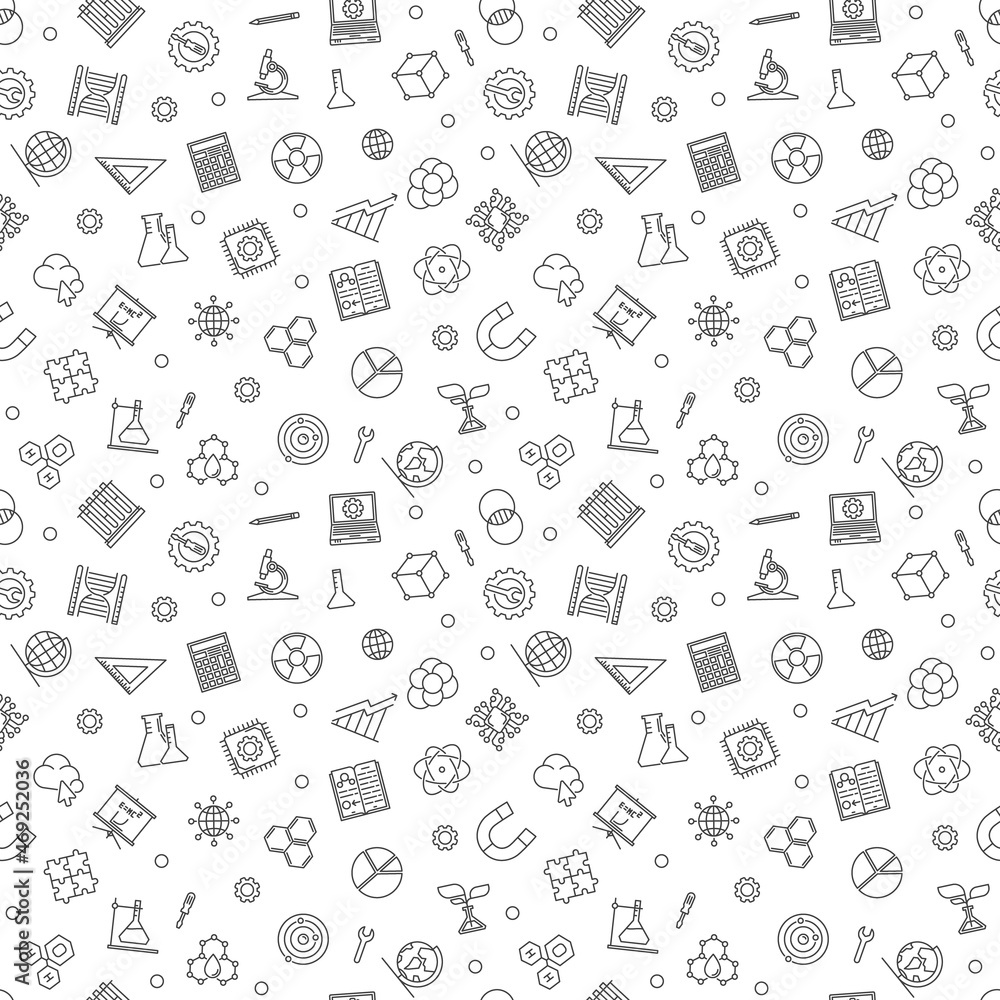 Poster stem learning vector seamless pattern. science background