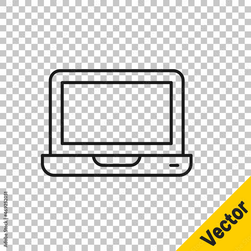 Poster black line laptop icon isolated on transparent background. computer notebook with empty screen sign.
