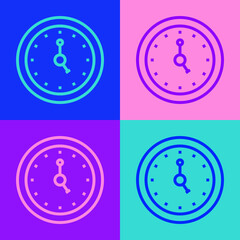 Fototapeta premium Pop art line Clock icon isolated on color background. Time symbol. Vector