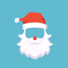 Santa Claus Mask. Christmas Party Selfie or Booth Photo. Face With Beard, Mustaches, Red Nose and Hat, Holiday Template
