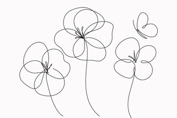 Poppy flowers line art. Minimalistic design with editable stroke.