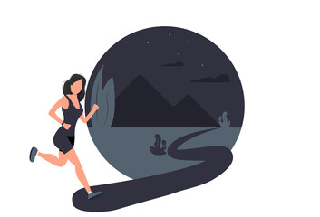 concept of sports and running at night. The girl runs at night. sport concept Vector illustration