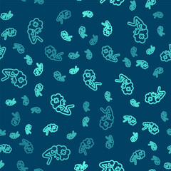 Green line Helping hand icon isolated seamless pattern on blue background. Vector