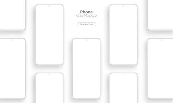 Clay Frameless Phones Mockups with Blank Screens for Showing App Design. Vector Illustration