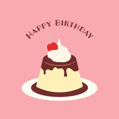 vector background with a custard pudding on a plate for banners, cards, flyers, social media wallpapers, etc.