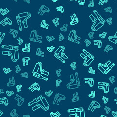 Green line Paint roller brush icon isolated seamless pattern on blue background. Vector
