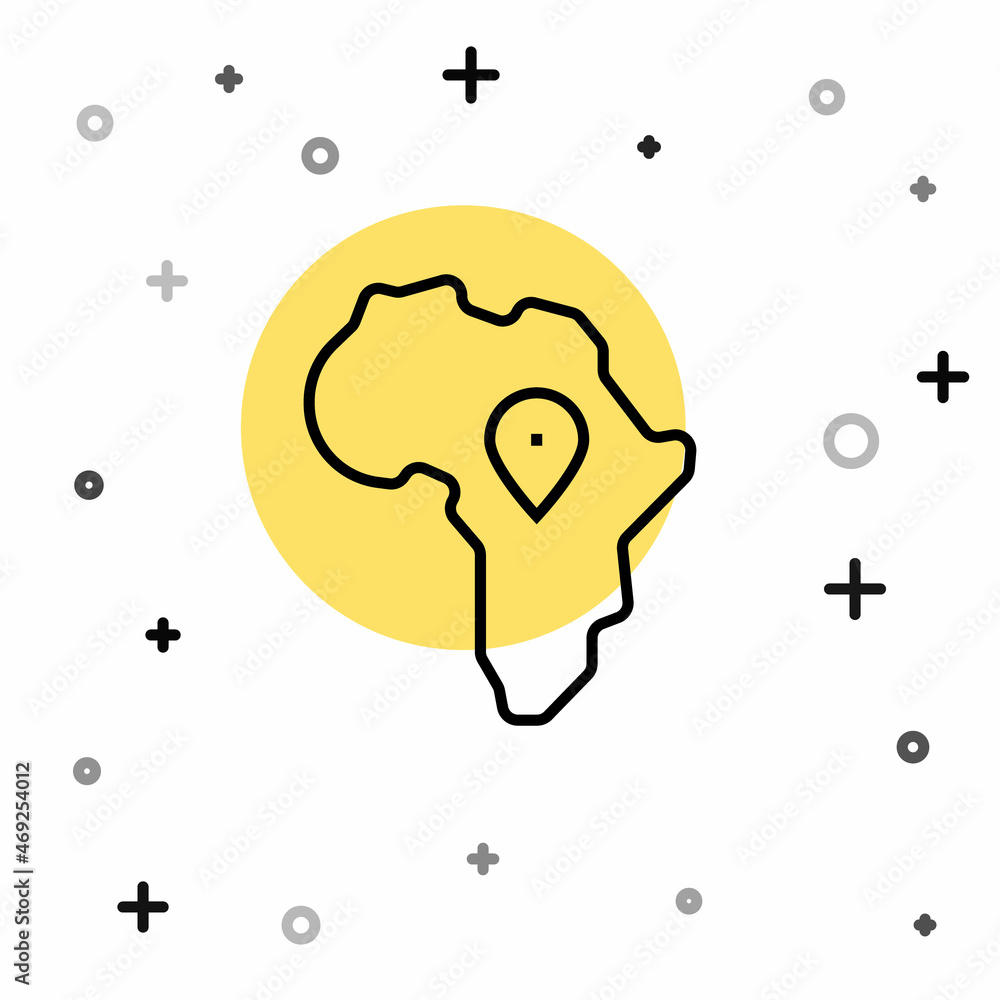 Poster black line map of africa icon isolated on white background. random dynamic shapes. vector