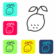 Black line Lemon icon isolated on white background. Set icons in color square buttons. Vector