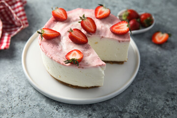 Traditional homemade strawberry lime cheesecake
