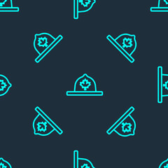 Green line Canadian ranger hat uniform icon isolated seamless pattern on blue background. Vector