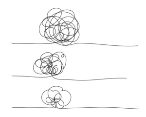 Tangles, messy, difficult route lines, complex decision concept. Doodle curve set.