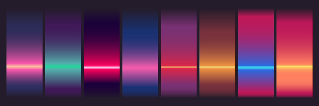 Cyberpunk blurred gradient collection. Vibrant soft blurry vintage colorful gradients set for modern retro design. Exotic neon contrasting  gradient set palette for technology and party events.