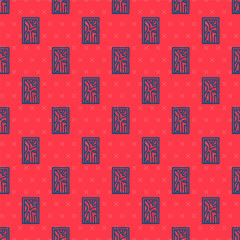 Blue line Closed door icon isolated seamless pattern on red background. Vector