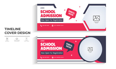 Kids school admission Facebook cover design template
