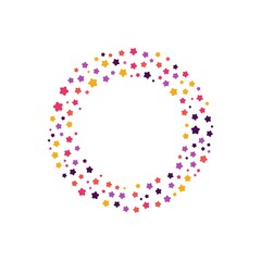 Colorful geometric stars shapes consisting of spherical geometric particles frame - wreath or logo on the white background. Vector illustration.