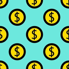 United States Dollar coins, seamless pattern background. Vector illustration. Wrapping paper.