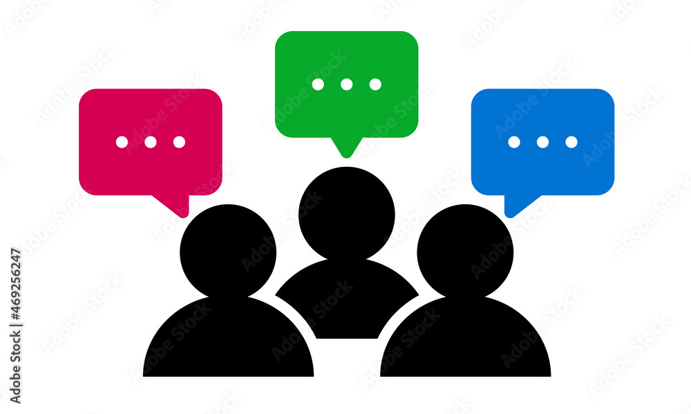 Poster outlined icon of group of people doing discussion. suitable for design element of teamwork discussio