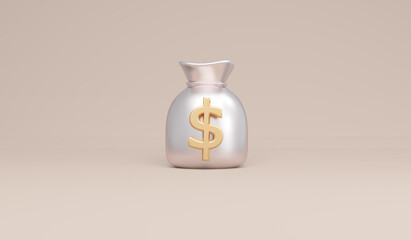 3D Rendering symbols us dollar money bag concept of money currencies. 3D Render. 3d illustration.