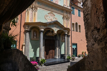 Fototapeta na wymiar Baroque church, Chiesa di San Tommaso in Dolcedo, a picturesque village near Imperia, Liguria, Italy
