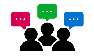Outlined icon of group of people doing discussion. Suitable for design element of teamwork discussion, social networking, and business forum.