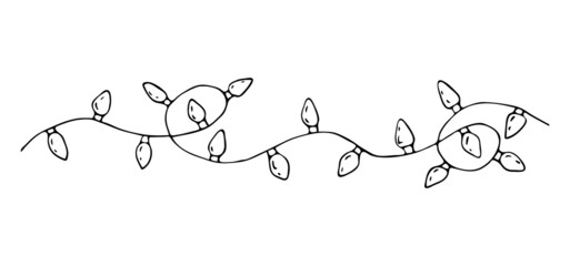 Christmas garland with lights in the style of doodle. Christmas icon hand-drawn garland.