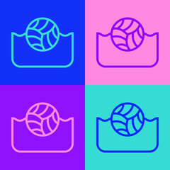 Pop art line Water polo icon isolated on color background. Vector