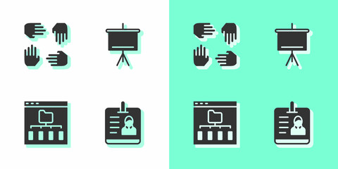 Set Identification badge, Project team base, Browser files and Chalkboard icon. Vector