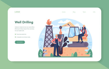 Petroleum industry web banner or landing page. Well drilling, pumpjack