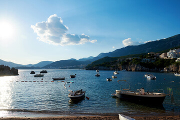 Village cove with many fishing boats. Exotic touristic destinations