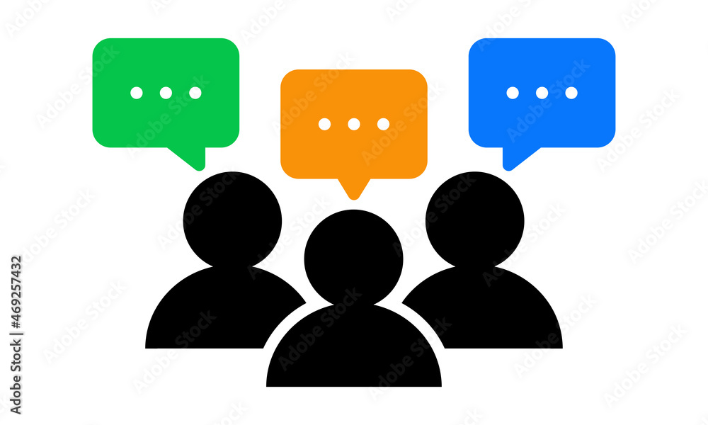 Poster flat vector illustration of group of people doing discussion. suitable for design element of busines