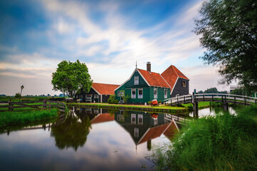 Historic farm houses in the holland village of Zaanse Schans