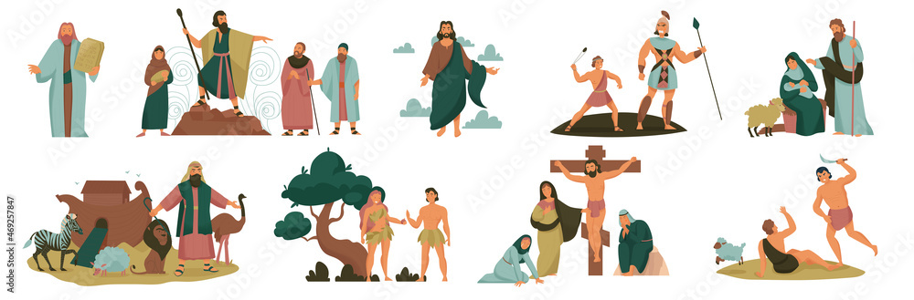 Wall mural christ bible story color icon set - Wall murals