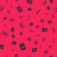 Set Exam sheet with A plus grade, Chalkboard, Pendulum and on seamless pattern. Vector