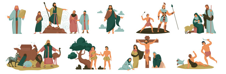 Christ Bible Story Color Icon Set - obrazy, fototapety, plakaty