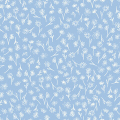 Floral seamless pattern. Cute little flowers, hand drawn botanical vector illustration. Print for fabric, paper, stationery and other surfaces