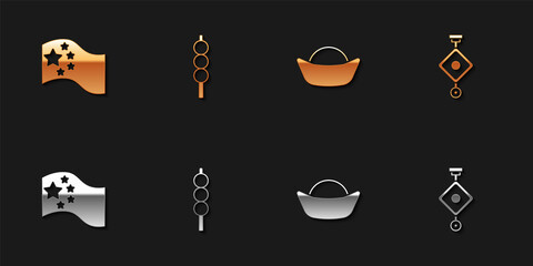 Set China flag, Meatballs on wooden stick, Sushi and Chinese paper lantern icon. Vector