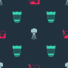 Set Photo retouching, camera and Camera photo lens on seamless pattern. Vector