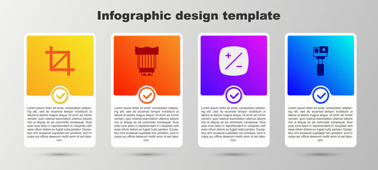 Set Picture crop photo, Camera lens, Exposure compensation and Action camera. Business infographic template. Vector