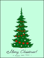 New Year card. The Christmas tree is decorated with an electrocardiogram, viruses, syringes.