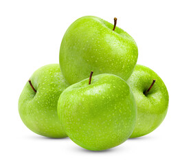 Green Apple on White Background with water drop in Full Depth of Field